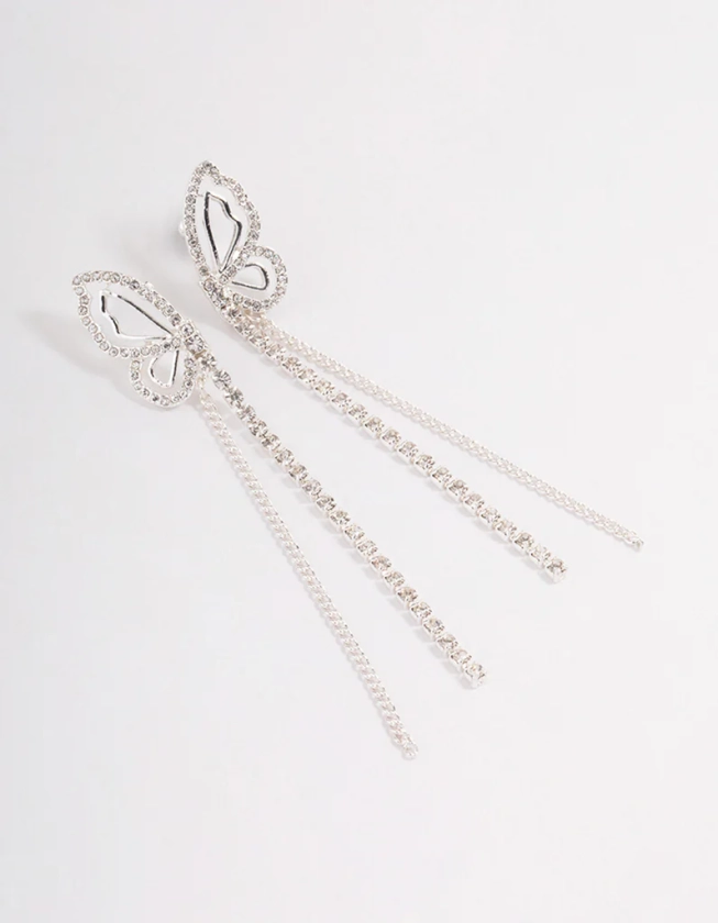 Silver Butterfly Wing Drop Earrings