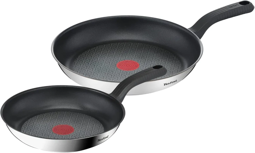 Tefal Comfort Max Lot de 2 poêles 24/28 cm, Induction, Revêtement antiadhésif, Acier inoxydable haute qualité, Indicateur de température Thermo-Spot, Poignées thermo-isolées G726S204