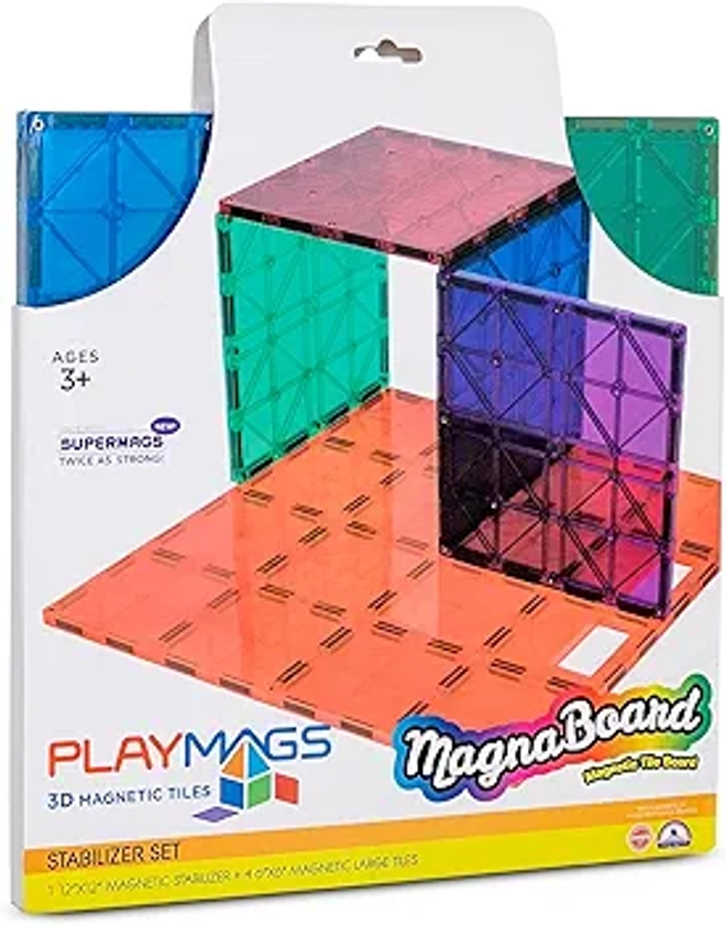 Playmags: Super Bâtiment Durable stabilisateur Set - Compatible avec Les Principaux Tiles magnétiques Marques - Ensemble Durable Comprend 1-12 "x12 et 4-6 "x6 (Couleurs Peuvent Varier)