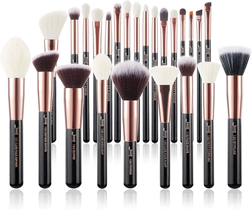 Jessup Brand 25pcs Professional Makeup Brush Set Beauty Cosmetic Foundation Powder Blusher Eyeshadow Blending Natural-Synthetic Hair Brushes Set (Black/Rose Gold)