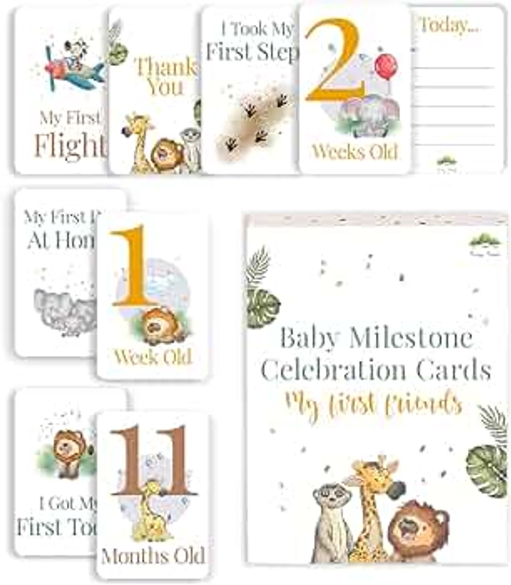 Tiny Trees® Milestone Cards Baby I Jungle Design I 40 Photo Cards Designed in UK - Newborn Baby Gifts - Unisex Baby Milestone Cards for Mum Dad Pregnancy Gifts & Keepsakes