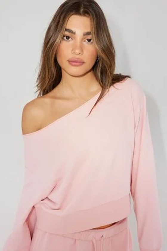 SoftTerry Off Shoulder Sweatshirt Pink | Garage