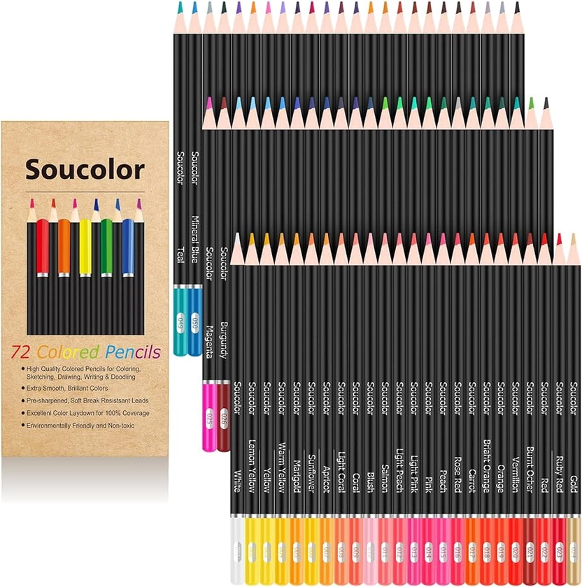 Amazon.com : Soucolor 72-Color Colored Pencils for Adult Coloring Books, Soft Core Artist Sketching Drawing Pencils, Drawing Supplies, Art Supplies for Adults Kids, Coloring Pencils Kit, Color Pencil Set, Gifts : Arts, Crafts & Sewing