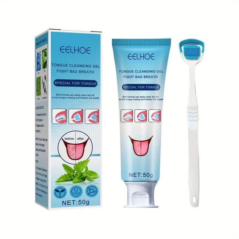 EELHOE Tongue Cleansing Gel, Tongue Cleansing Oral Care Remove Oral Odor Fresh Breath Gel with Brush- Fresh Breath, Plastic, Mouth Hygiene Maintenance