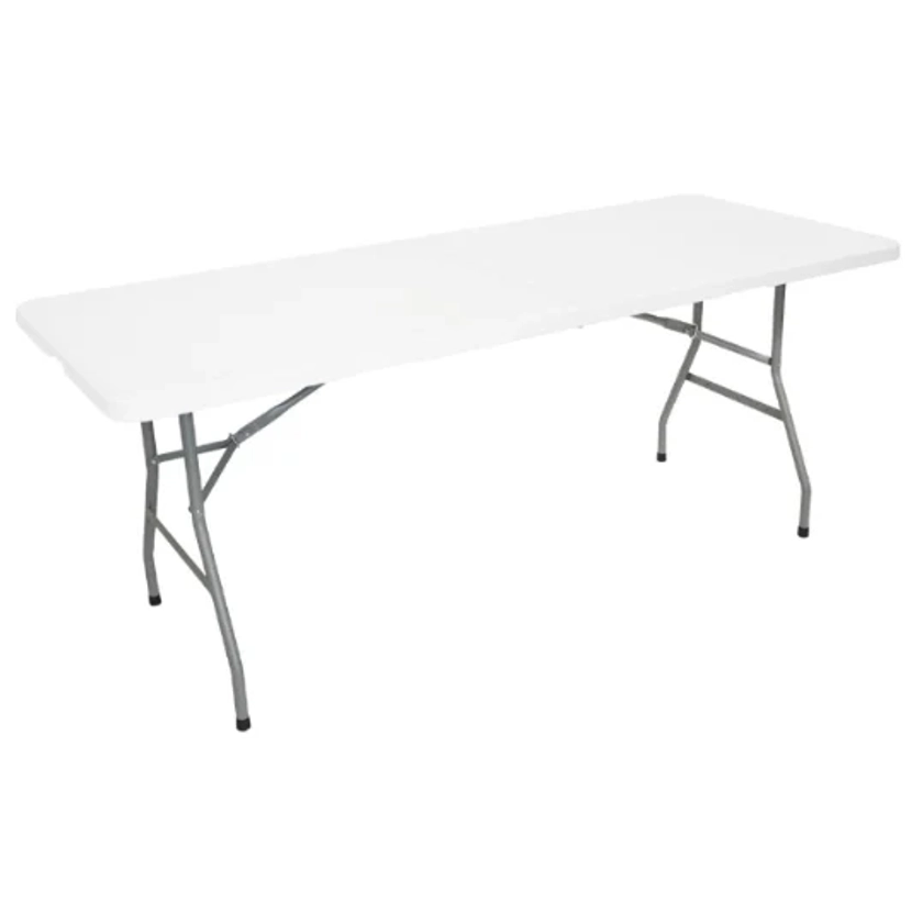 Table Pliante d'Appoint Multi-usages 180x70cm Blanc avec Poignée de Transport