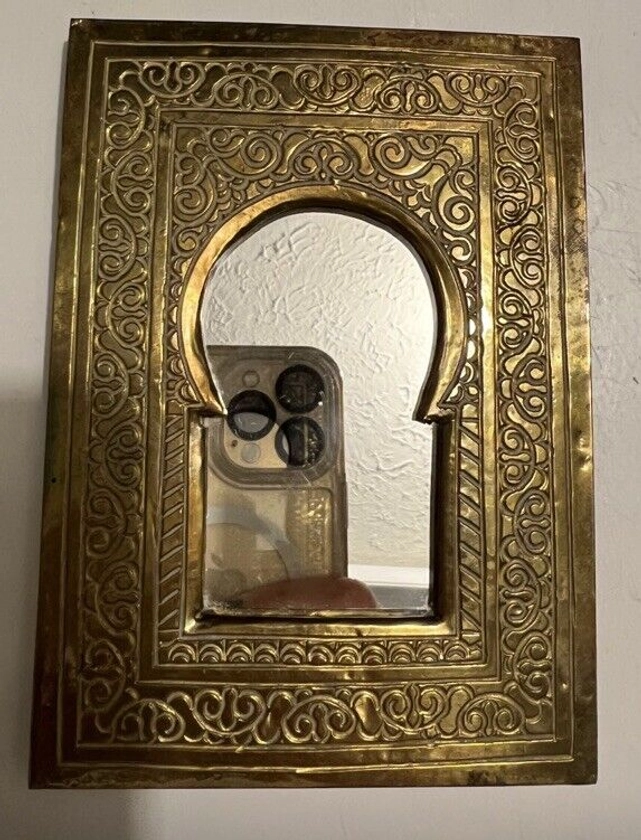 Vintage Mirror Brass Frame Moroccan Gold Wall Handmade Moroccan 4.75” x 6.75”
