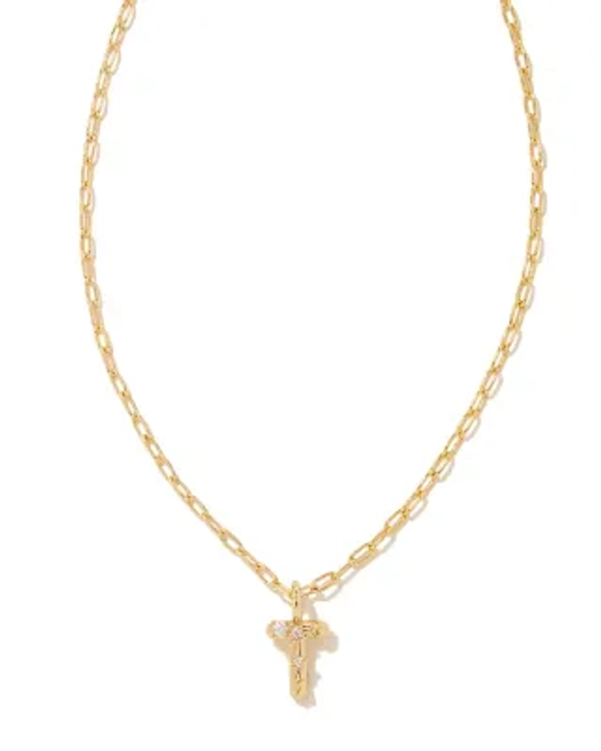 Crystal Letter A Gold Short Pendant Necklace in White Crystal | Kendra Scott