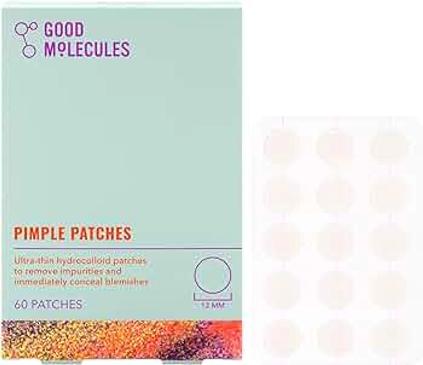 Good Molecules Pimple Patches (60 Patches) - Ultra-Thin Hydrocolloid Patches To Conceal Whiteheads, Blackheads And Blemishes, Target Ance and Impurities - Skin Care For Face With Cellulose And Pectin