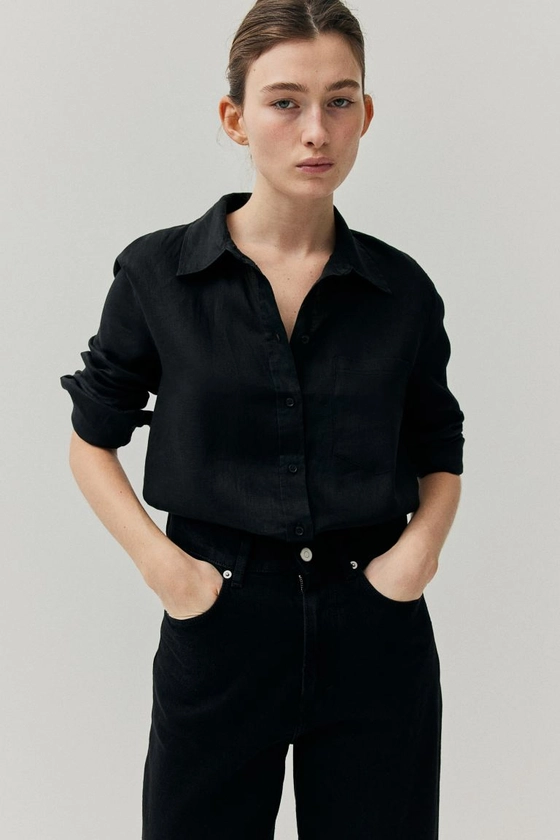 Linen Shirt - Black - Ladies | H&M US
