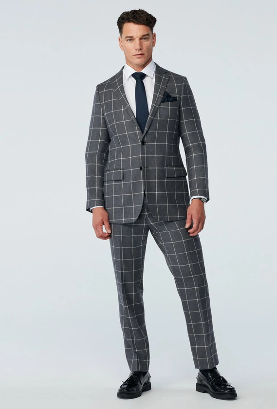 Custom Suits Made For You - Durham Windowpane Dark Gray Suit | INDOCHINO
