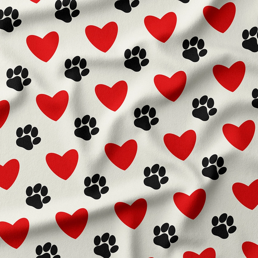 Paws & Hearts Dog Fabric for Outdoor Cushions, Dressmaking, Crafts