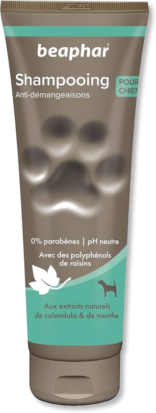 BEAPHAR – Shampoing Anti-démangeaisons pour chien – Extraits naturels de Calendula, de Menthe et du polyphénol de raisin – Apaise les démangeaisons et irritations – pH neutre et sans parben – 250ml