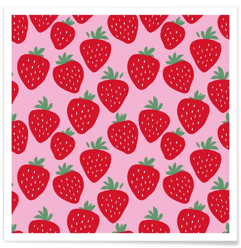 Strawberries On Pink affiche