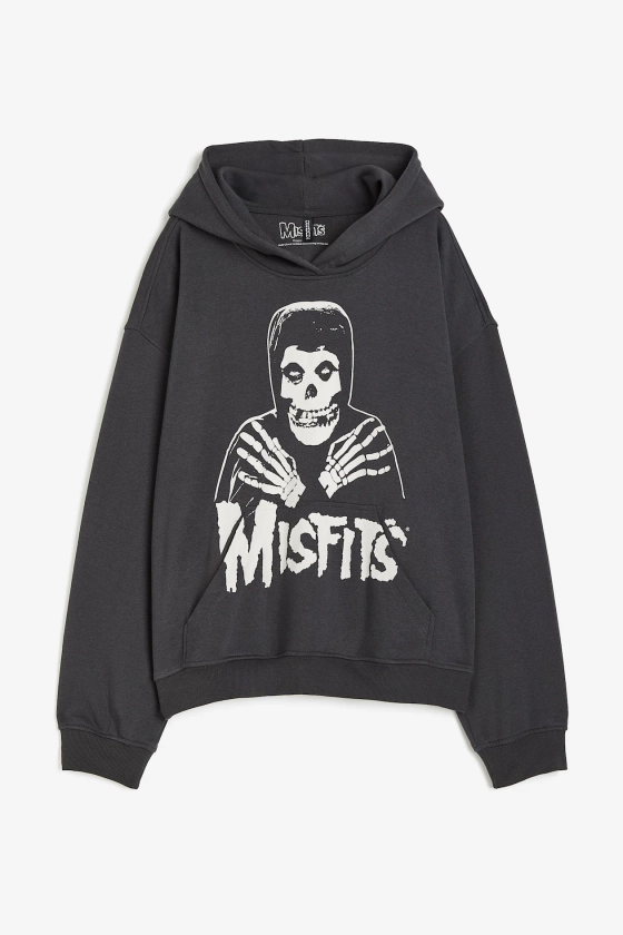 Oversized motif-detail hoodie - Dark grey/Misfits - Ladies | H&M GB