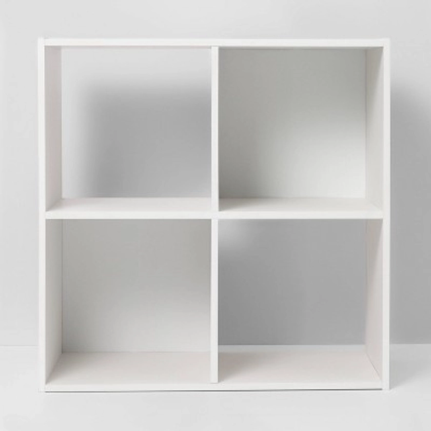 4 Cube Decorative Bookshelf White - Room Essentials™: Modern Open Shelving, Compatible with 11" Bins