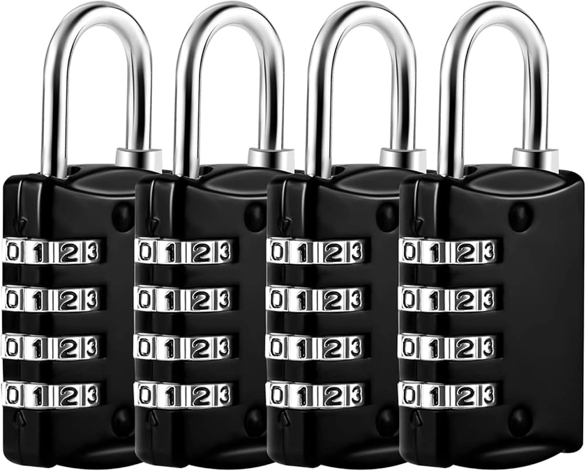 Lot de 4 Cadenas Code 4 Chiffres, Cadenas Valise Avion Petit Cadenas a Code College Métal pour Casier Bagage Gym (Noir)