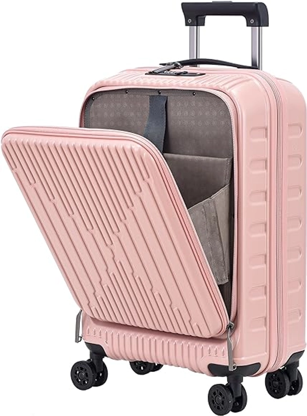 Kaleenie 19 Inch Suitcase Hand Luggage with Front Pocket for 15.6" Laptop, 35 * 23 * 55cm, 43L, 3.1Kg, Ligthweight ABS+PC Hardshell Carry On, TSA Lock & YKK Zippers with HINOMOTO 360° Wheels, Pink