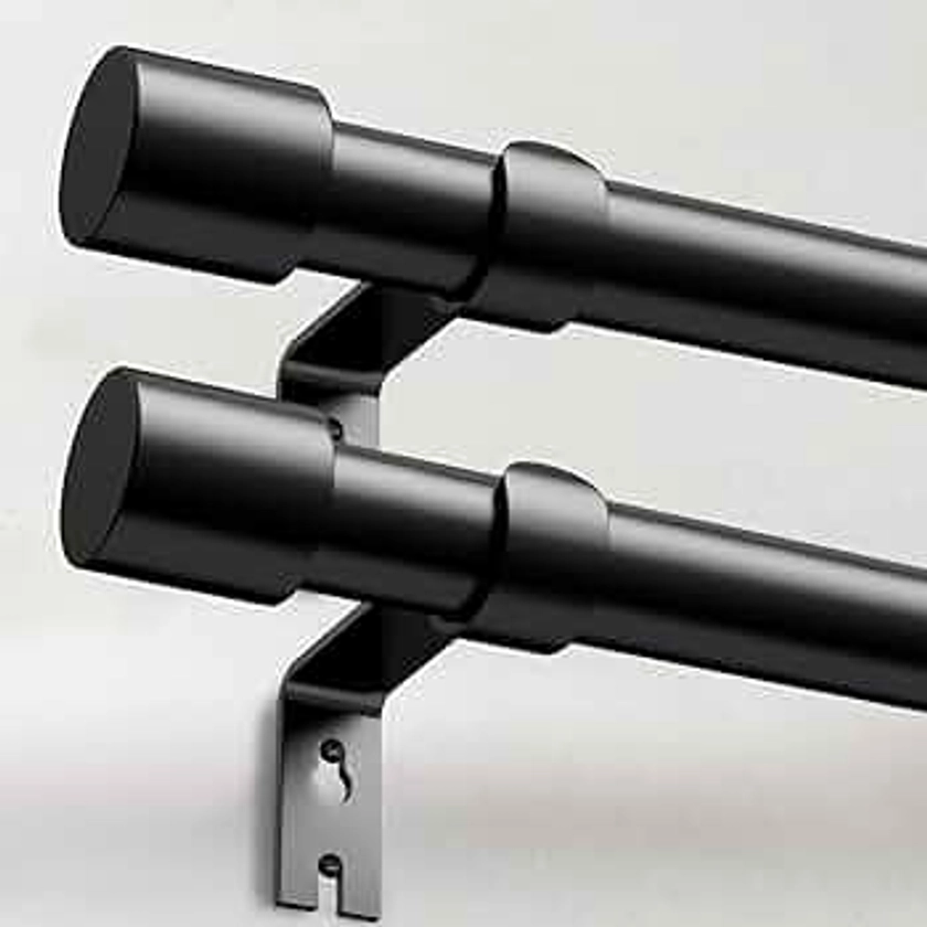 2 Pack Heavy Duty Curtain Rods for Windows 48 to 84 Inch, 1 Inch Black Curtain Rods Set of 2 Pack for Outdoor, Farmhouse, Bedroom, Adjustable Easy Install Curtain Rods (A2,Black,30"-90"-2Pack)