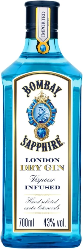 Bombay Sapphire Premium Distilled London Dry Gin, Ginebra Infusionada al vapor con 10 botánicos exóticos seleccionados a mano, 43 % vol., 70 cl / 700 ml