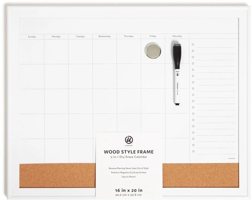 U Brands 16x20 White Minimal Deco 3-in-1 Calendar Board