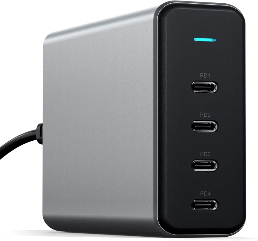 SATECHI 165W USB C 4-Port PD GaN Charger – Compatible with 2022 MacBook Pro/Air M2, 2021 MacBook Pro M1 Pro & Max, 2020 MacBook Air/Pro M1, 2021 iPad Pro M1, iPhone 15 Pro Max/15 Plus (UK Plug)
