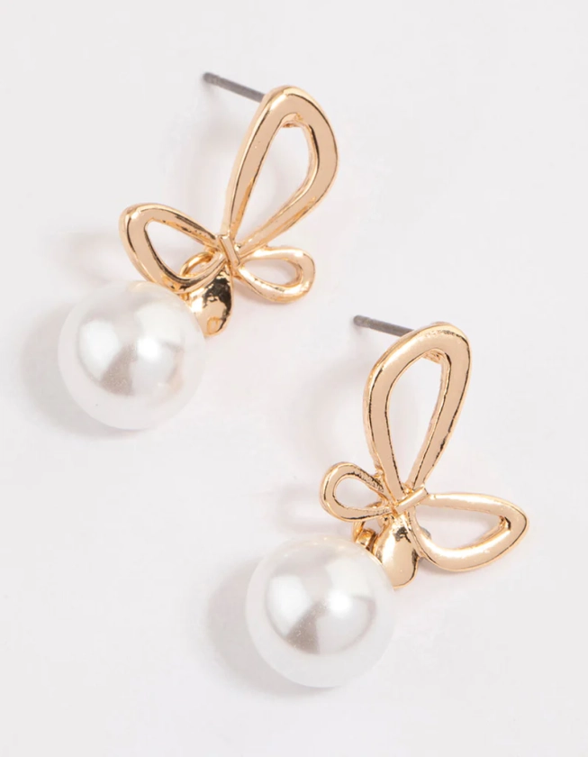 Gold Butterfly Pearl Drop Earrings