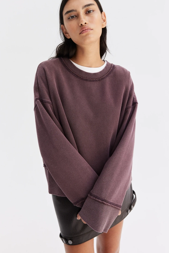 Oversized sweater - Ronde hals - Lange mouwen - Donkerbruin - DAMES | H&M NL