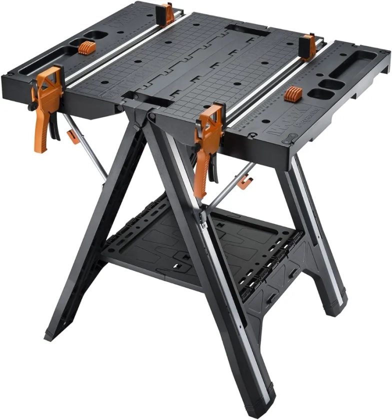 Worx Pegasus WX051 Versatile Multi Function Folding Work Table & Sawhorse with Quick Clamps and Holding Pegs, Portable and Lightweight Workbench, Perfect for Workshop and DIY Tasks