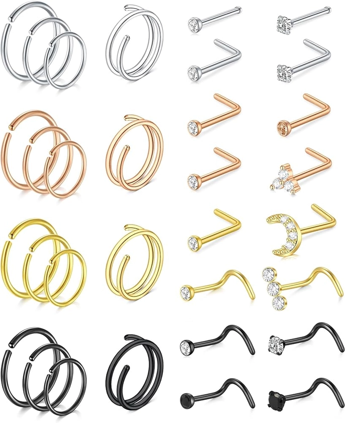 Amazon.com: MODRSA Nose Rings Nose Piercings Nose Rings Hoops Nose Ring Surgical Steel Nose Ring 20g Nose Piercings Jewelry Double Hoop Nose Rings for Women Men Nose Hoops : Clothing, Shoes & Jewelry