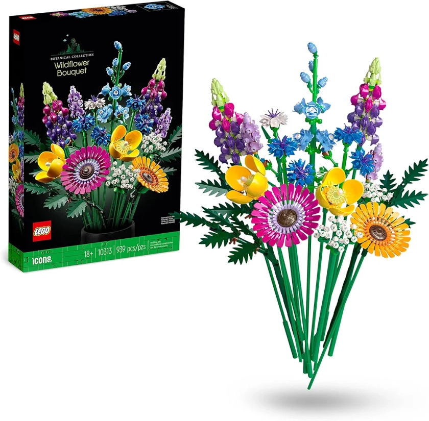 LEGO 10313 Icons Bouquet de Fleurs Sauvages, Plantes Artificielles avec Coquelicots et Lavande, Activité Manuelle pour Adultes, Cadeau, Botanical Collection, édition 2023