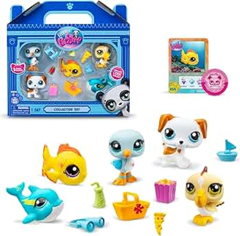 Littlest Pet Shop, Collector Set, Beach Besties Theme - Gen 7, Pets #61 to #65, Authentic LPS Bobble Head Figure, Collectible Imagination Toy Animal, Kidults, Girls, Boys, Kids, Tweens Ages 4+