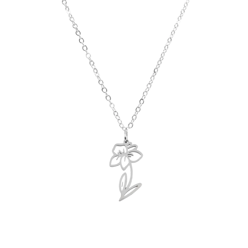 Birth Flower Collection - Silver Daffodil Necklace (March) | Kinsley Armelle® Official