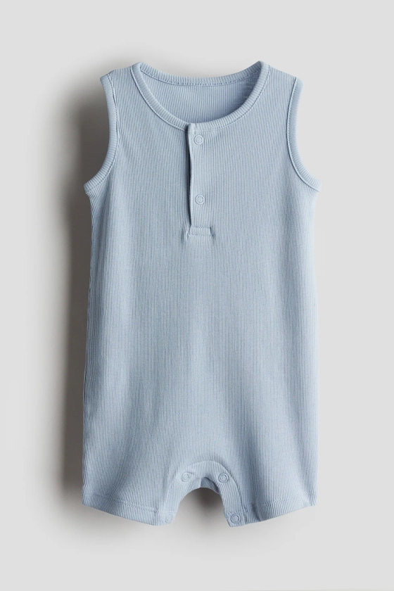 Ribbed Cotton Romper Suit - Light dusty blue - Kids | H&M US