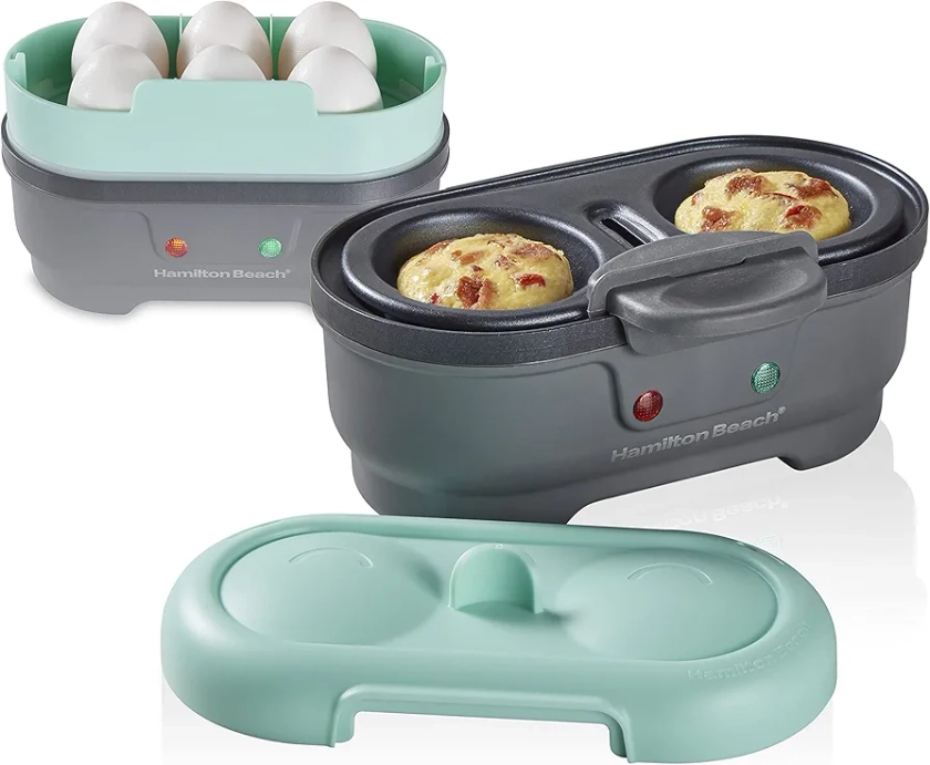 Hamilton Beach Sous Vide Style Electric Egg Bite Maker, Hard Boiled Egg Cooker & Poacher with Removable Nonstick Tray, Makes 2 in Under 10 Minutes, Teal (25511)