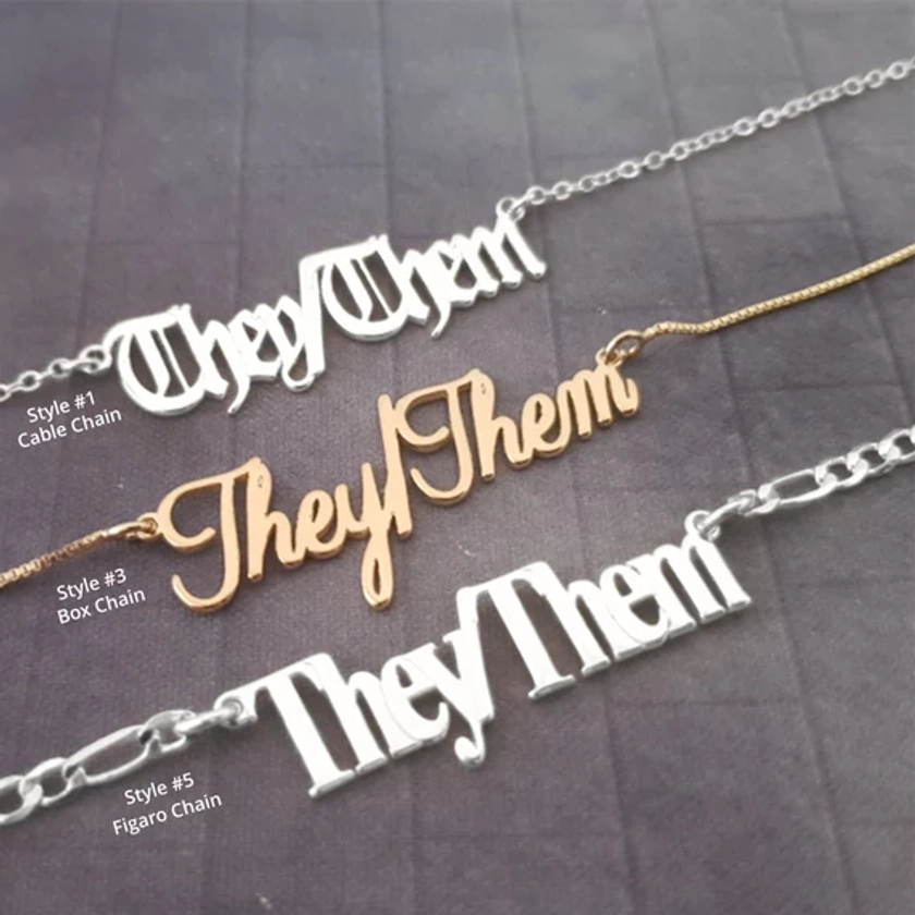 They/Them Necklace, They Them Necklace, Pride jewelry, LGBT Necklace, LGBTQ Jewelry, Pronouns Necklace, Identity Necklace, Gender Fluid