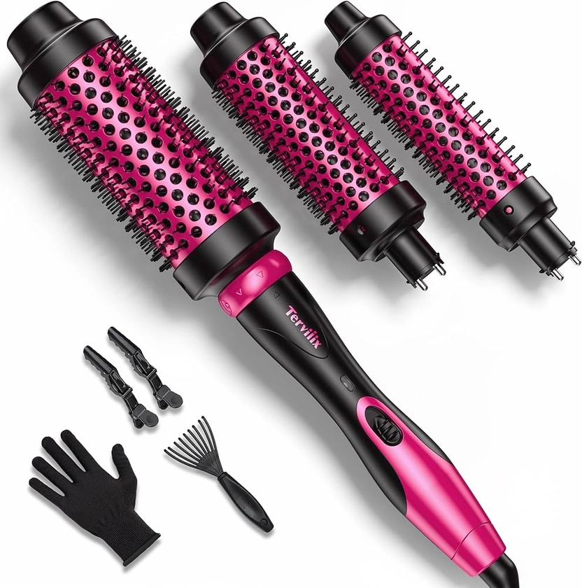 Terviiix Thermal Brush Set 3-in-1 Create Blowout Look, One Temp 392℉ for Thin to Medium Hair, Quick Heating Ceramic Hot Brush, Interchangeable Curling Wands for All Hair, Dual Voltage