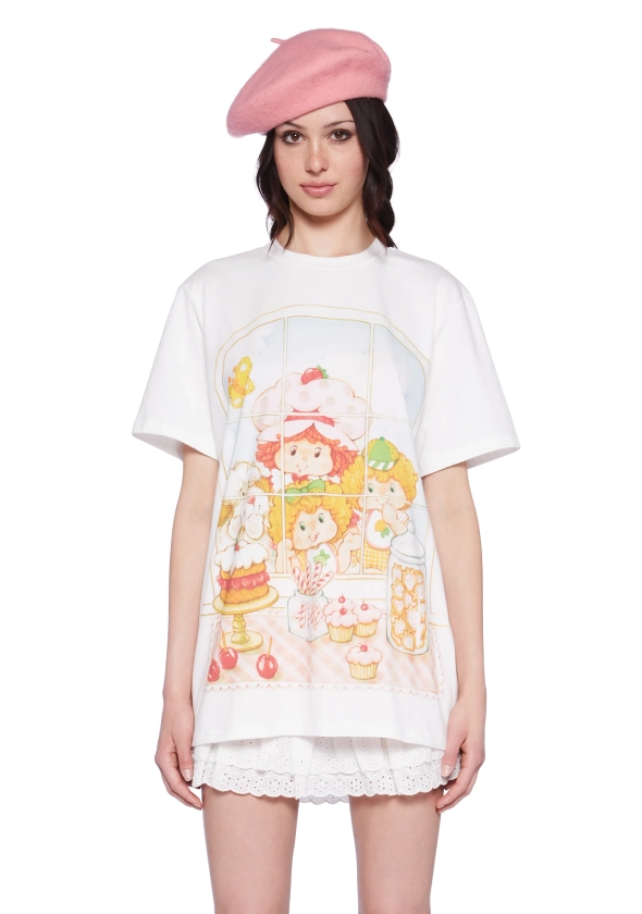 Dolls Kill x Strawberry Shortcake Oversized Lem And Ada Graphic Tee - Off White