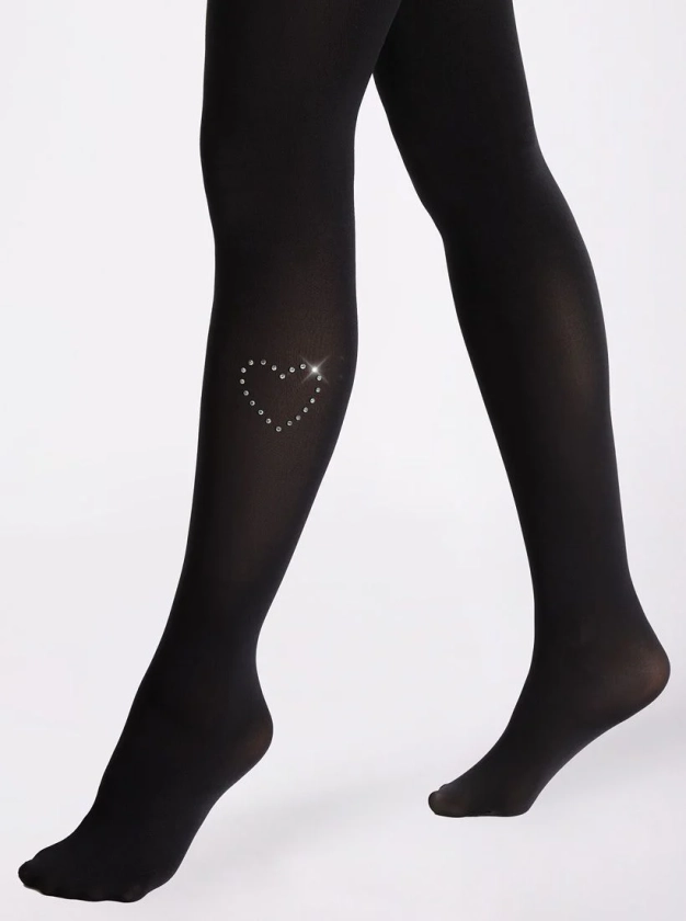 Crystal Heart Tights | opaque | black | saint sass