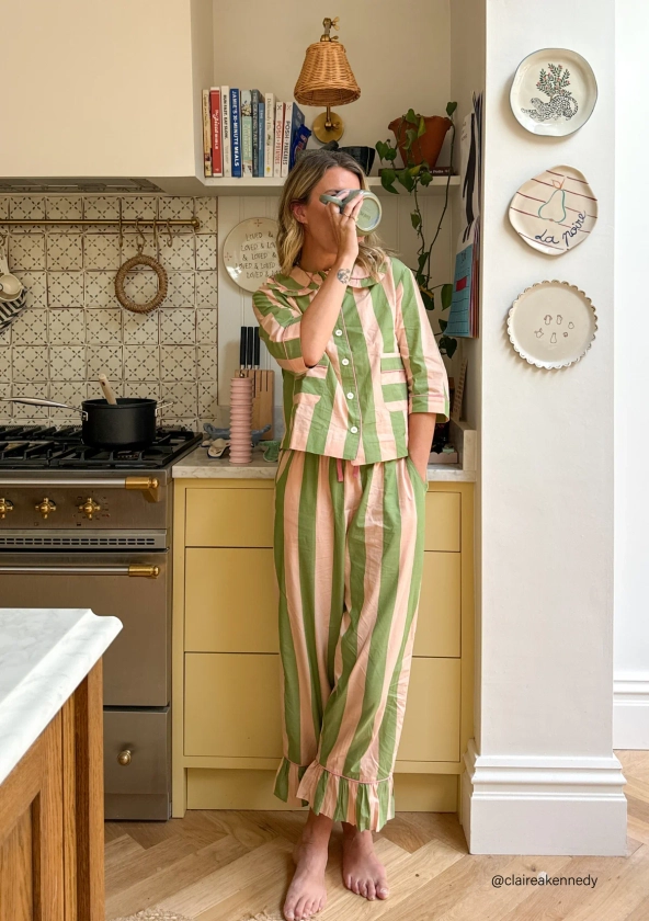 Cotton Pyjamas in Green Stripe