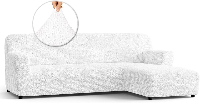 PAULATO BY GA.I.CO. Sectional Couch Cover - L Shaped Sofa Cover - Soft Polyester Fabric Seat Slipcovers - Stretch Furniture Slipcover - Microfibra Collection - Crisp White (Right-Facing Chaise)