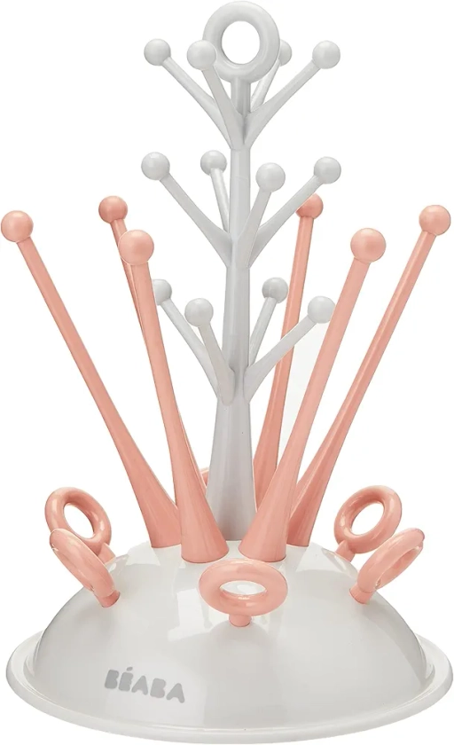 BÉABA, Egoutte-biberons Arbre, Grande capacité 6 biberons et accessoires, Bac de récupération d'eau amovible, Pratique, Design astucieux, Rose