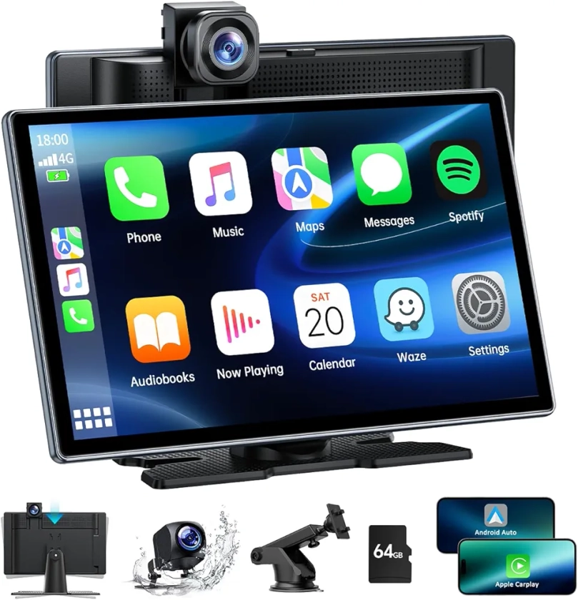 Lamto Portable Autoradio Carplay & Android Auto sans Fil,Radio Voiture Tactile 9 Pouces avec 4K+1080P Dashcam Voiture Avant Arrière, Stéréo Récepteur avec Lien Miroir/Bluetooth/GPS/Siri/FM/AUX/64G TF : Amazon.fr: High-Tech