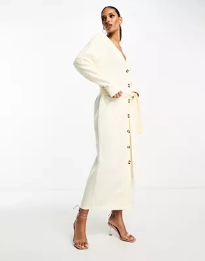 ASOS DESIGN - Superzacht maxi vest-jurk met knoopsluiting en ceintuur in winters wit