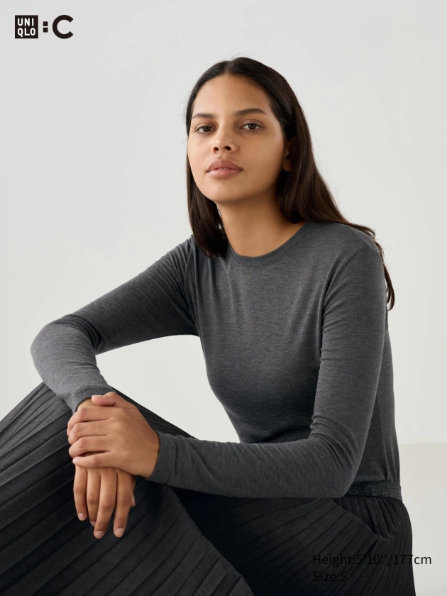 T-Shirt en Cachemire Mélangé HEATTECH Extra Chaud pour Femme | UNIQLO FR