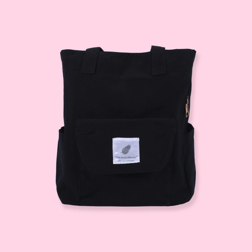 Trendy Korean Canvas Tote Bag - Black