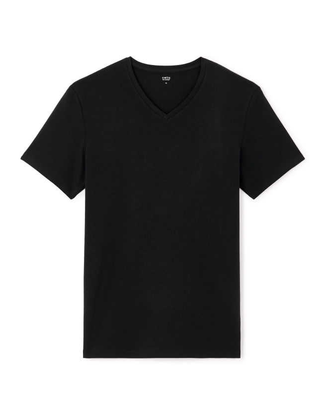 T-shirt col V en coton stretch - noir