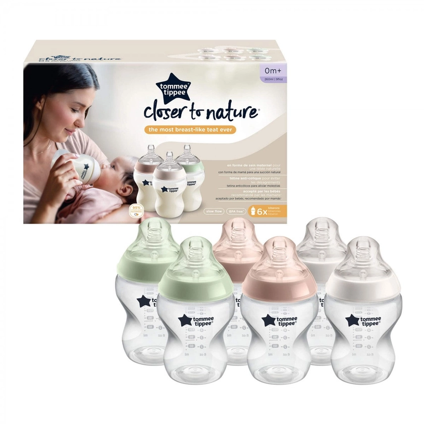 Tommee Tippee Closer to Nature 6 Pack (260ml) Baby Bottles - Natural | Buy at Online4baby