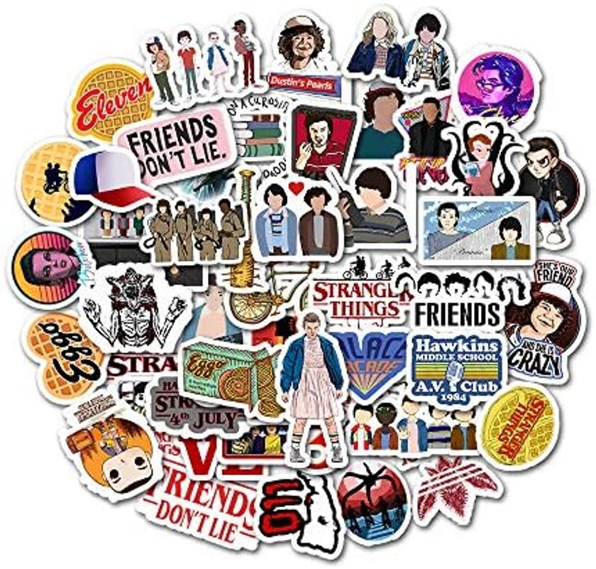 50Pcs/lot Stranger Things Stickers TV Show Stickers Anime Cartoon Truck/Laptop/Skateboard(Stranger things stickers)