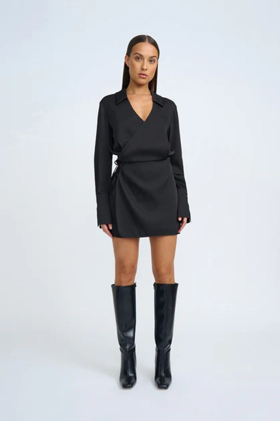 Portia Wrap Mini Dress - Black