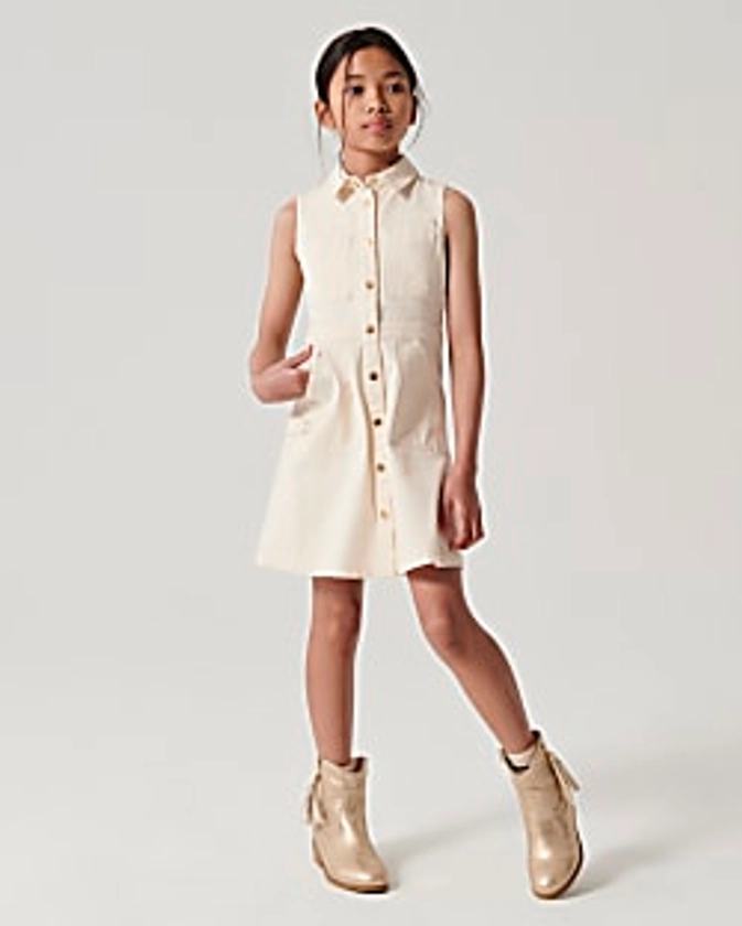 Girls cream pinafore dress | River Island